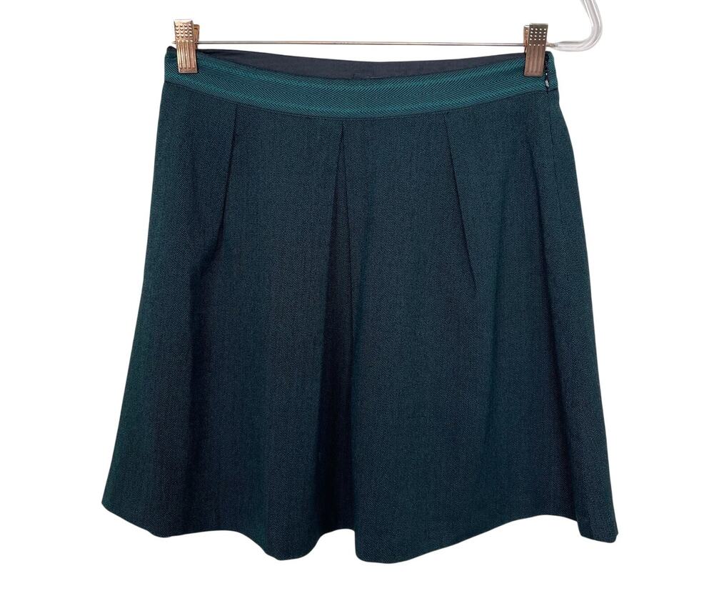 The Limited XSmall XS Green Black Tweed Flared Mini Skirt Pleated Detail Work